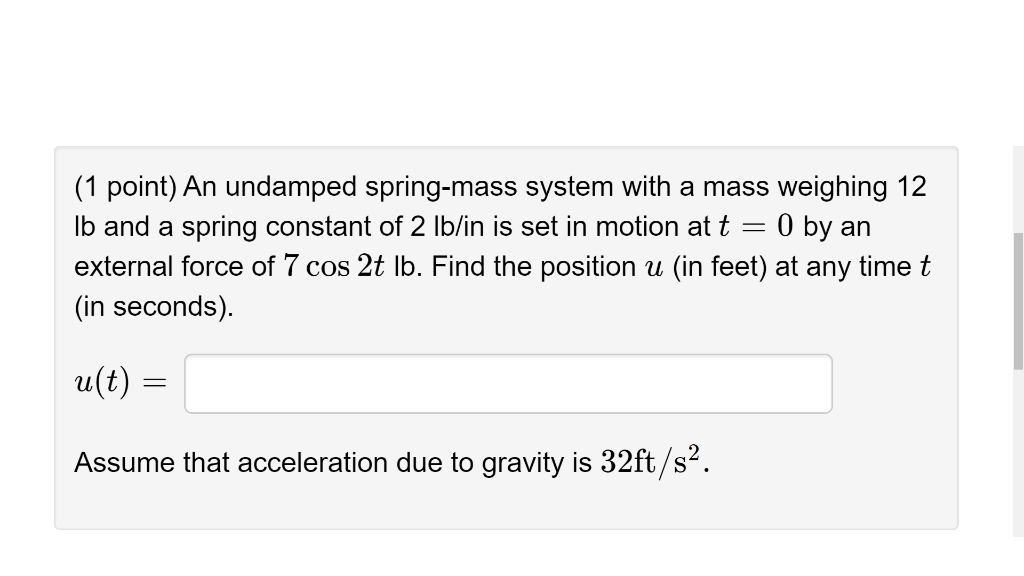 Solved 1 Point An Undamped Spring Mass System With A Chegg