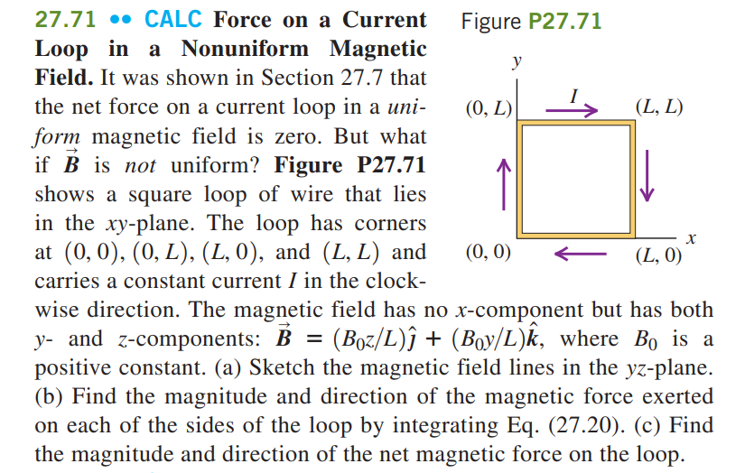 Solved у 27 71 CALC Force on a Current Figure P27 71 Loop Chegg