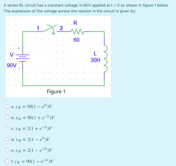 Solved A Series RL Circuit Has A Constant Voltage V 90V Chegg