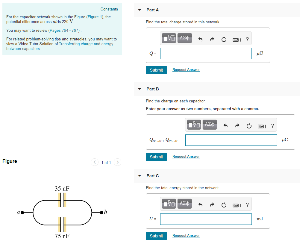 Solved Constants Part A For The Capacitor Network Shown In Chegg