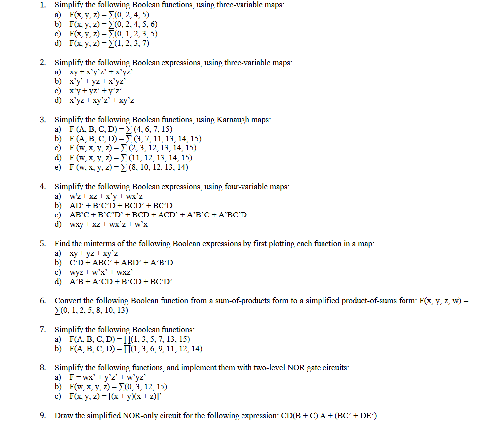 Solved Please SolveSimplify The Following Boolean Functions Chegg