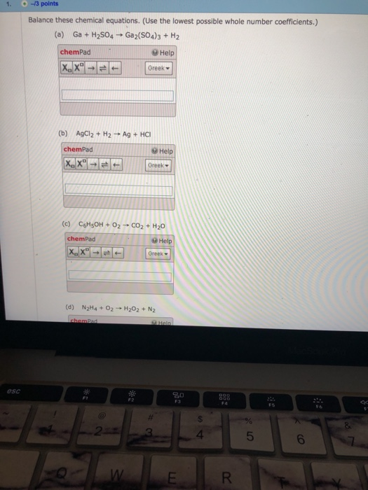 Solved 0 3 Points 1 Balance These Chemical Equations Use Chegg