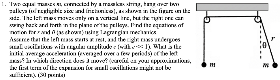 Solved 1 Two Equal Masses M Connected By A Massless Chegg