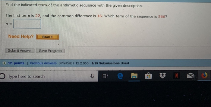 Solved Find The Indicated Term Of The Arithmetic Sequence Chegg