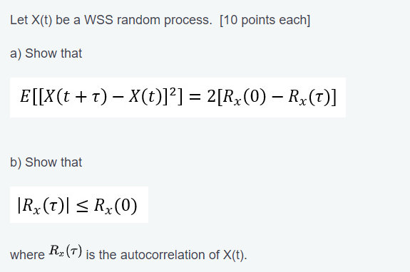 Solved Let X T Be A WSS Random Process 10 Points Each A Chegg