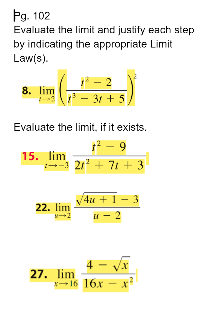 Solved Pg 102 Evaluate The Limit And Justify Each Step By Chegg