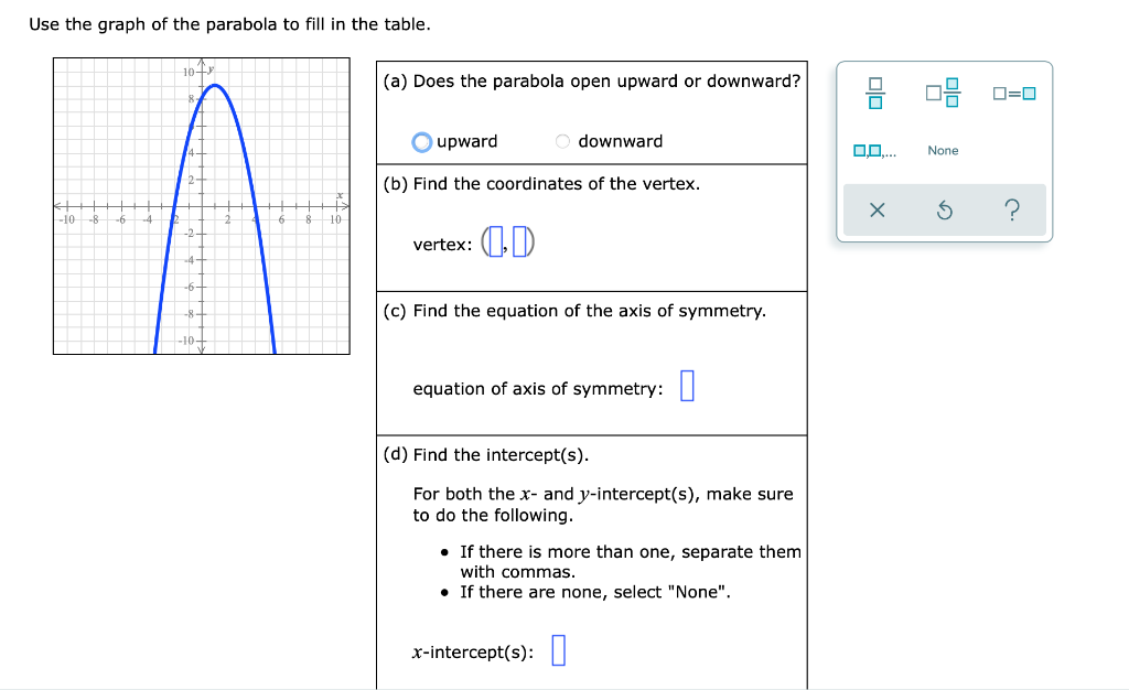 Solved Use The Graph Of The Parabola To Fill In The Table Chegg