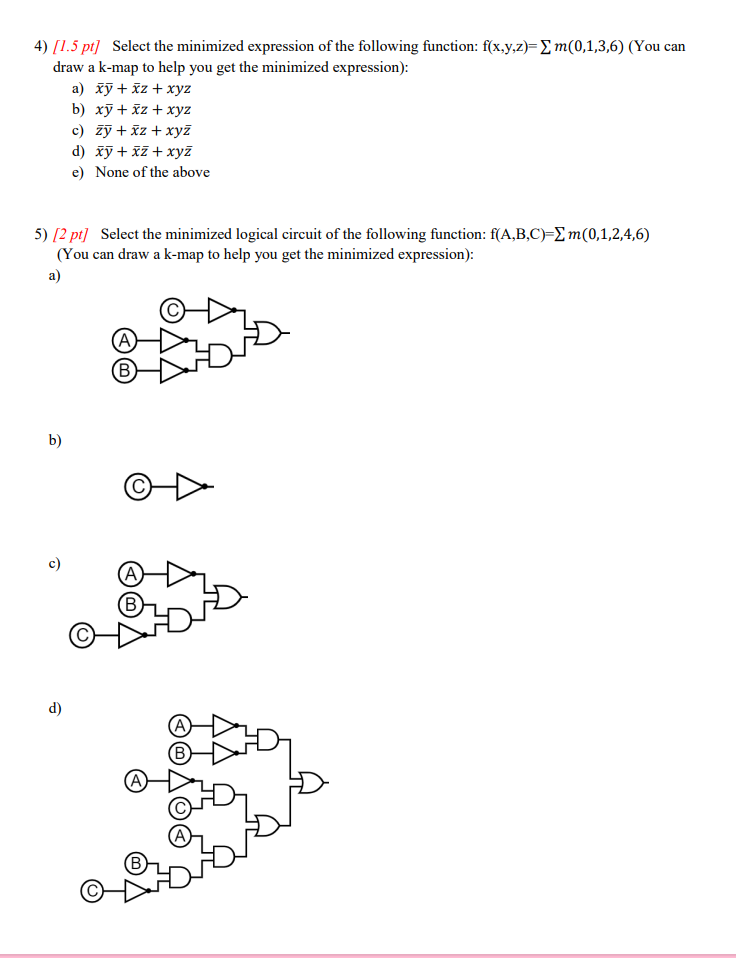 Solved Pt Select The Minimized Expression Of The Chegg