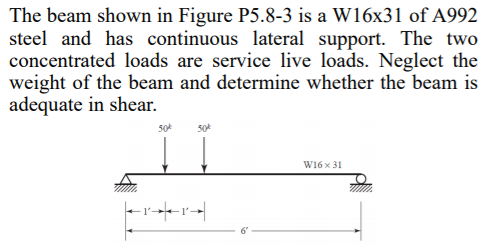 Solved The Beam Shown In Figure P5 8 3 Is A W16x31 Of A992 Chegg