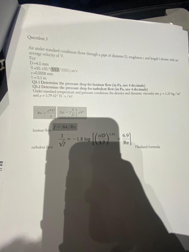 Solved Question 3 Air Under Standard Conditions Flows Chegg