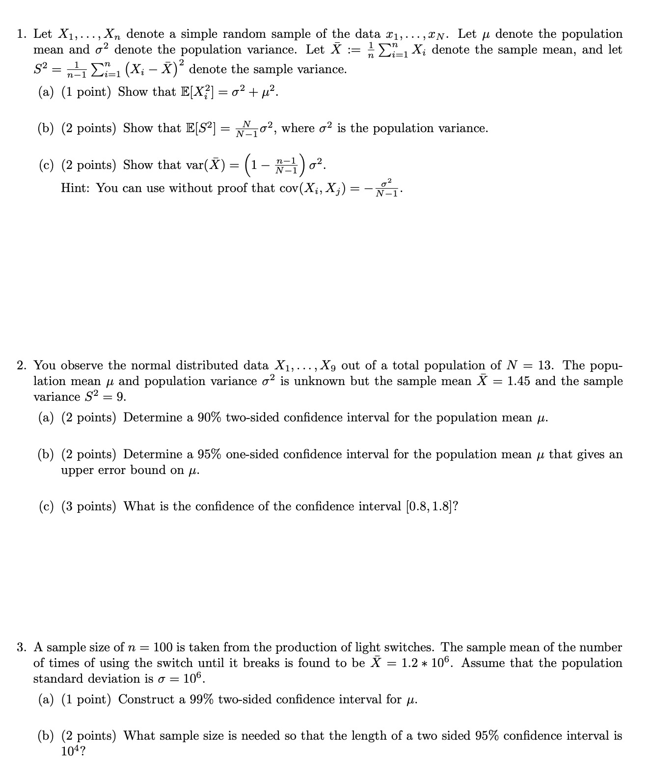 Solved 1 Let X1 Xn Denote A Simple Random Sample Of The Chegg