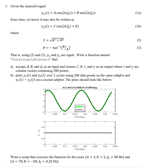 Solved 1 Given The Sinusoid Signal Chegg