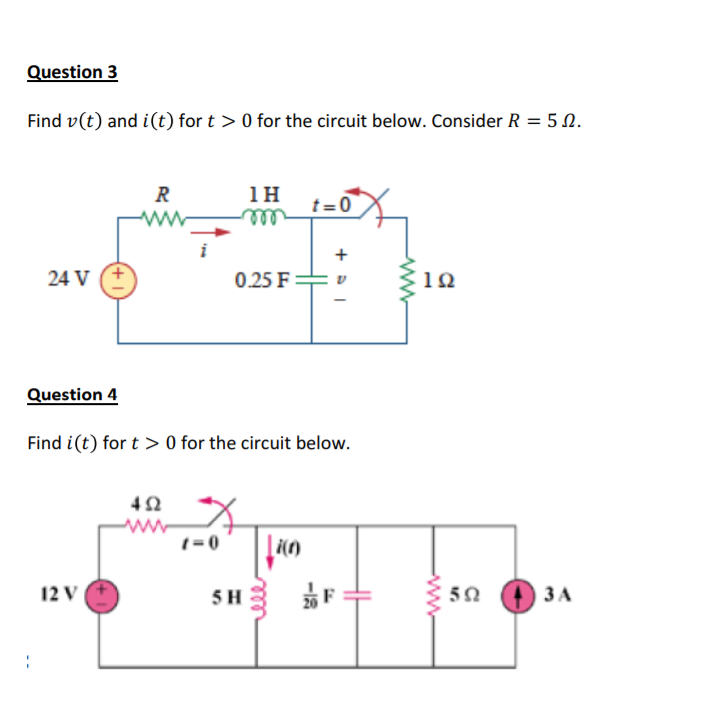 Solved Question 3 Find V T And I T For T 0 For The Chegg