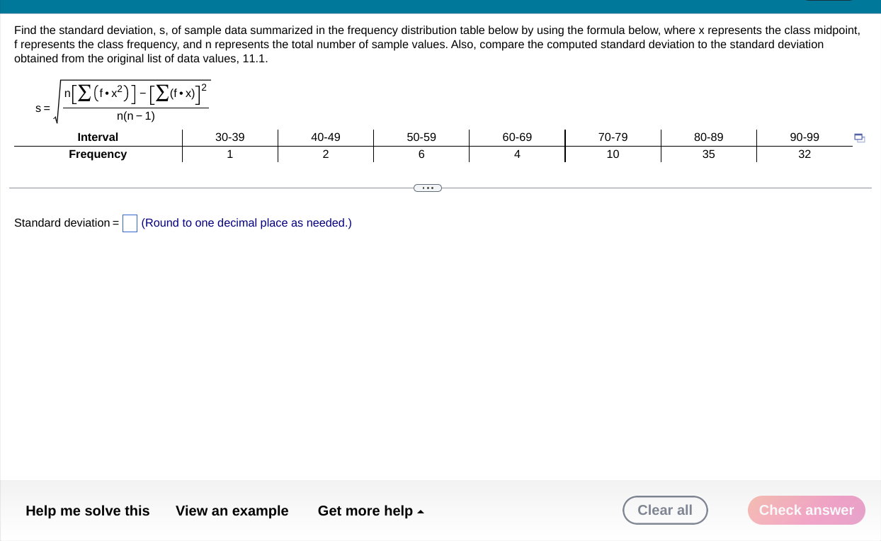 Solved Find The Standard Deviation S Of Sample Data Chegg