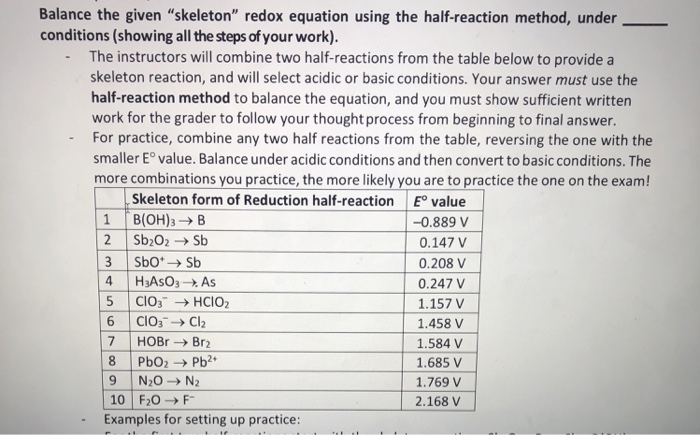 Solved Balance The Given Skeleton Redox Equation Using The Chegg