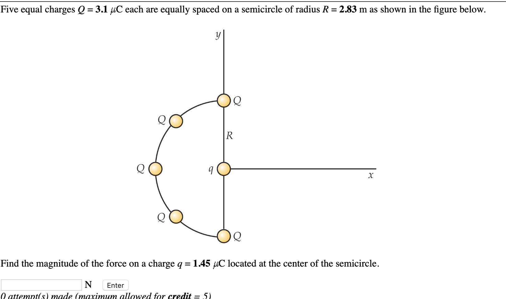 Solved Five Equal Charges Q C Each Are Equally Spaced Chegg