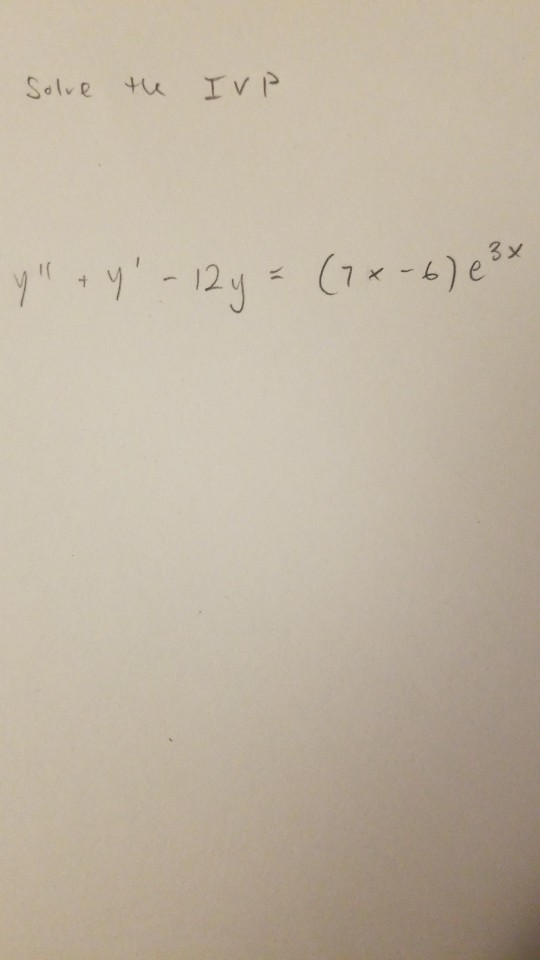 Solved Solve The IVP Y 4 12y 2x 6 E 3x Solve The Chegg