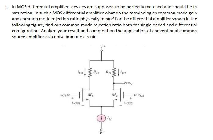 Solved 1 In MOS Differential Amplifier Devices Are Chegg