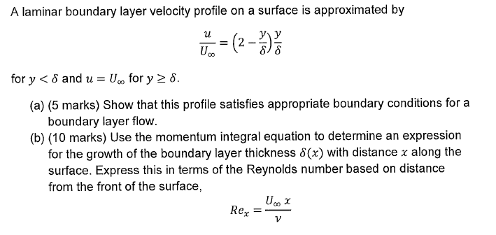 Solved A Laminar Boundary Layer Velocity Profile On A Chegg