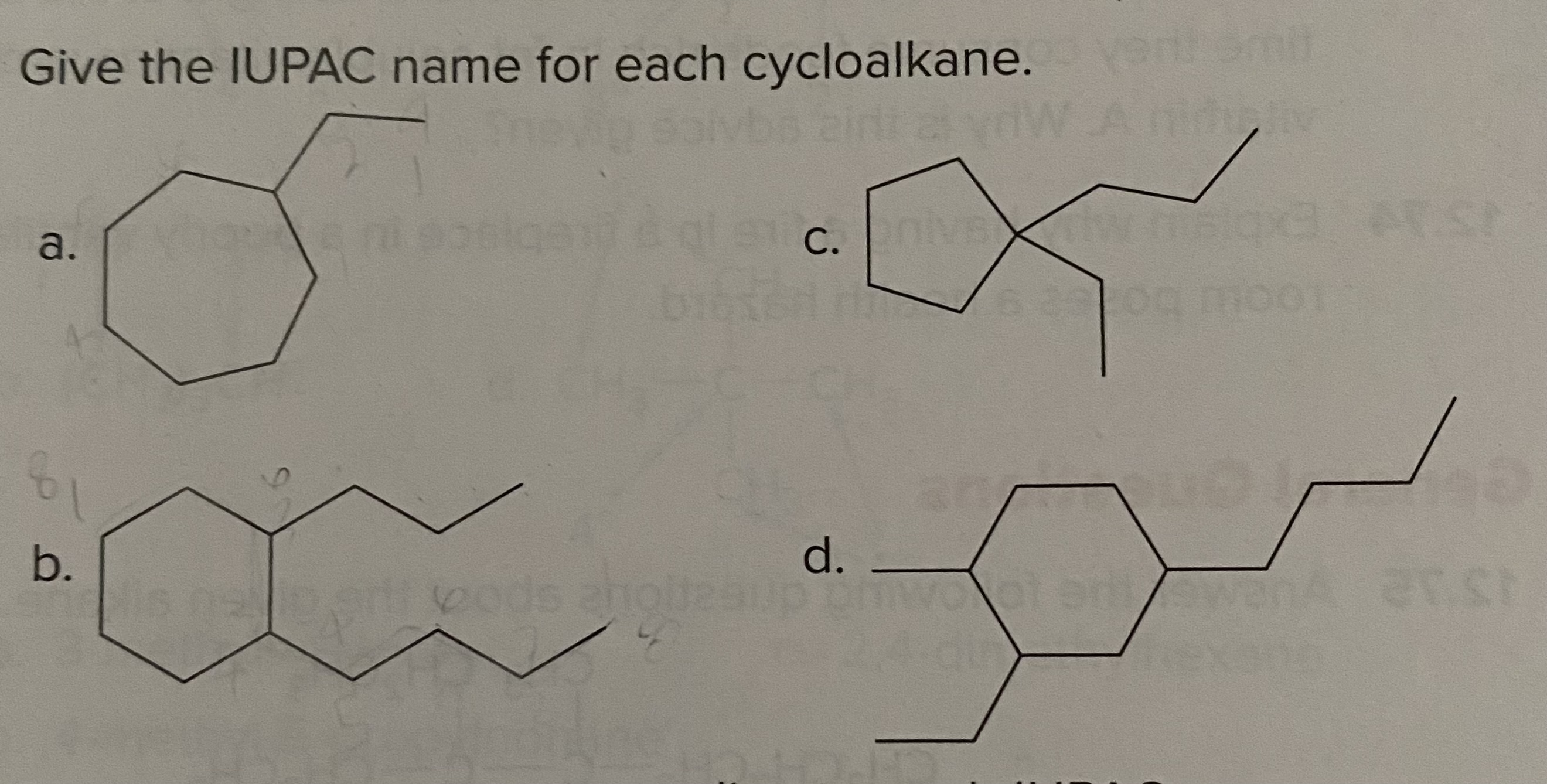 Solved Give The IUPAC Name For Each Cycloalkane Chegg