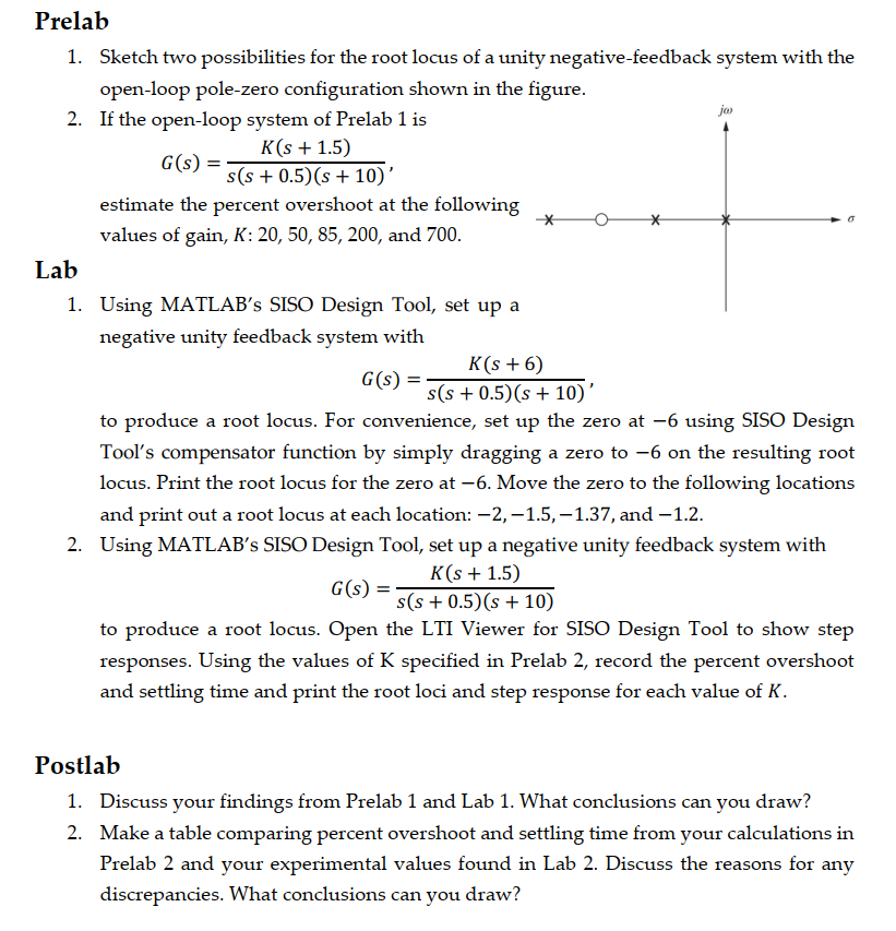 Prelab 1 Sketch Two Possibilities For The Root Locus Chegg