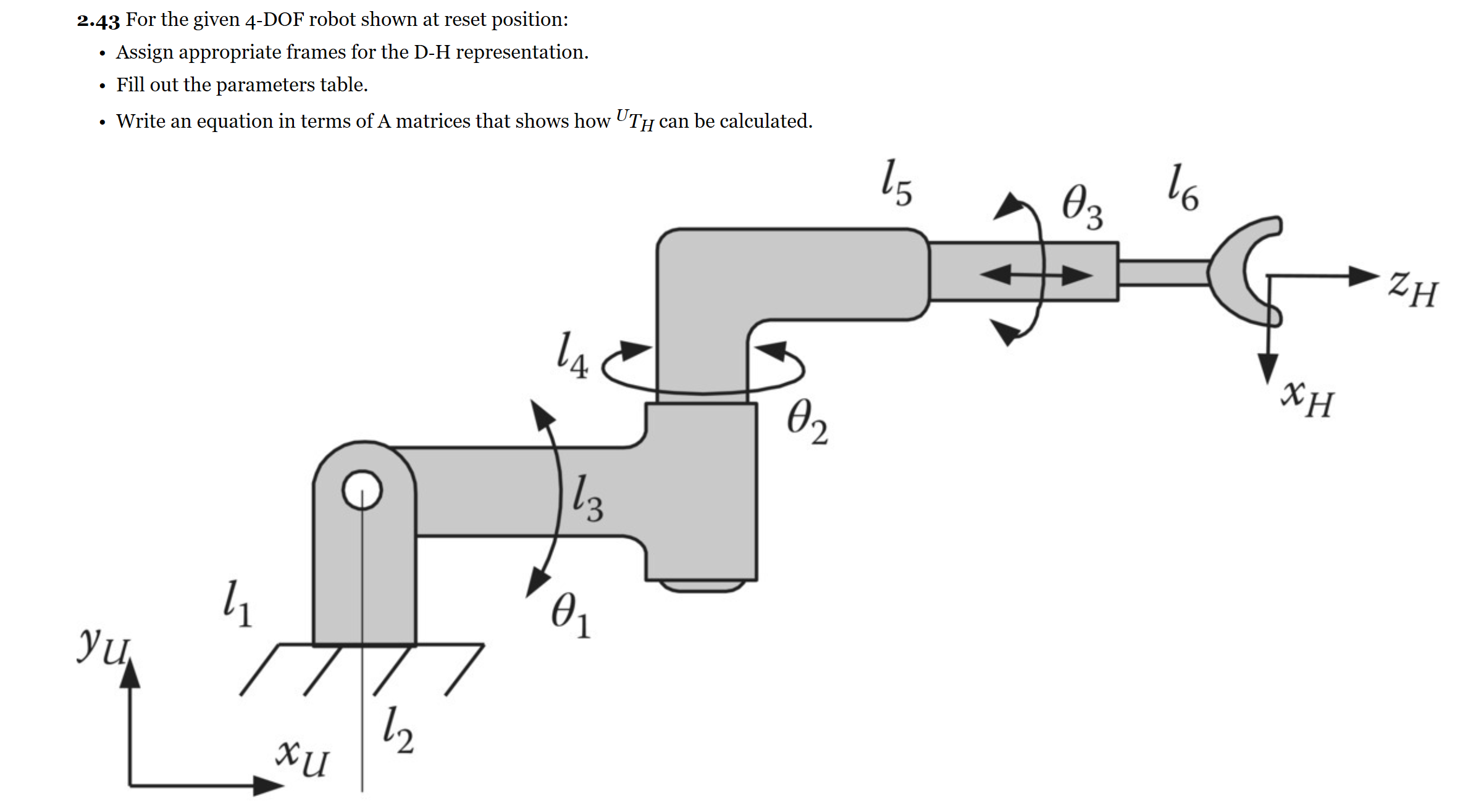 Solved 2 43 For The Given 4 DOF Robot Shown At Reset Chegg