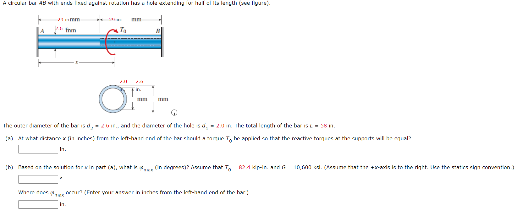 Solved A Circular Bar Ab With Ends Fixed Against Rotation Chegg