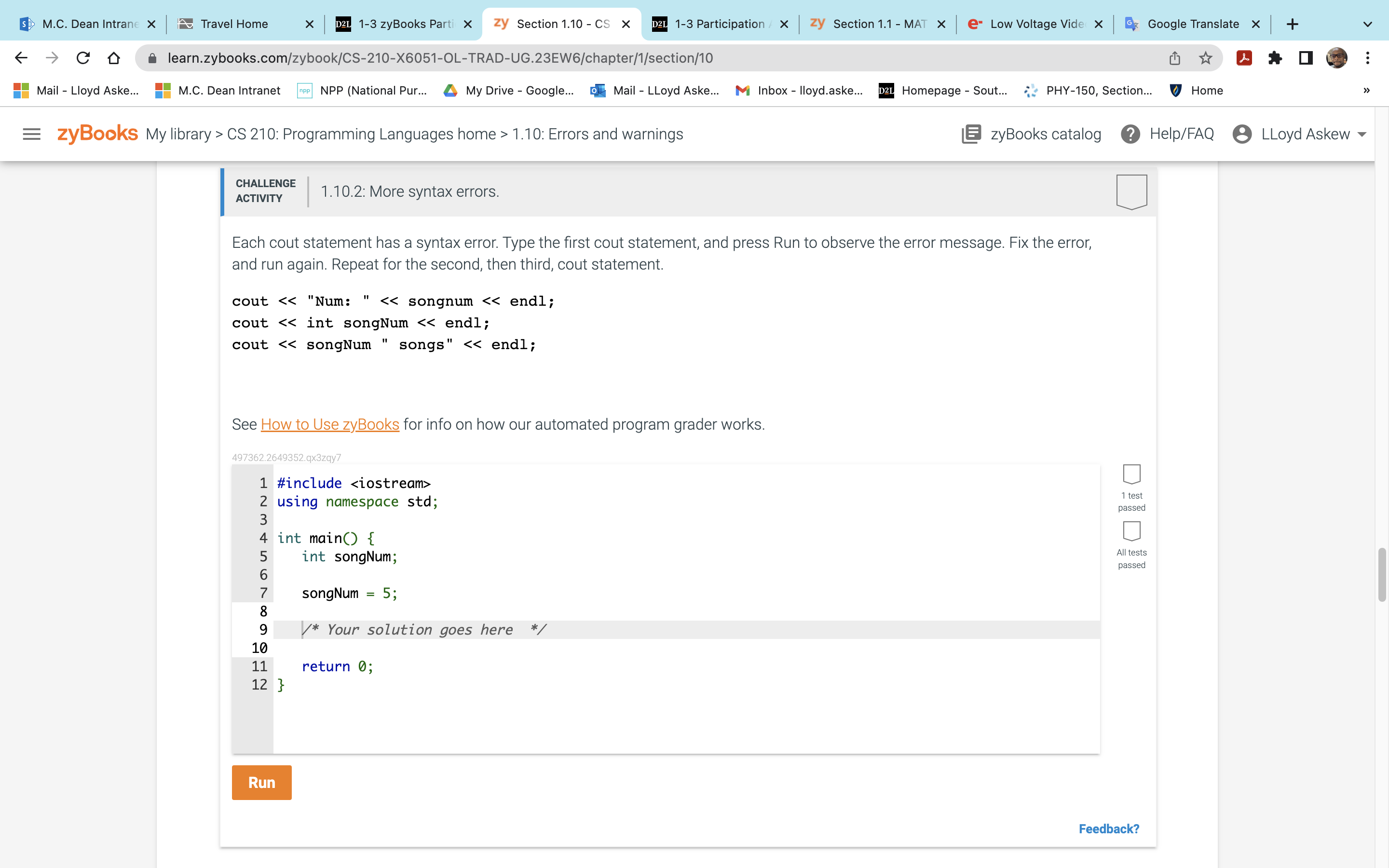 Solved Activity More Syntax Errors Each Cout Chegg