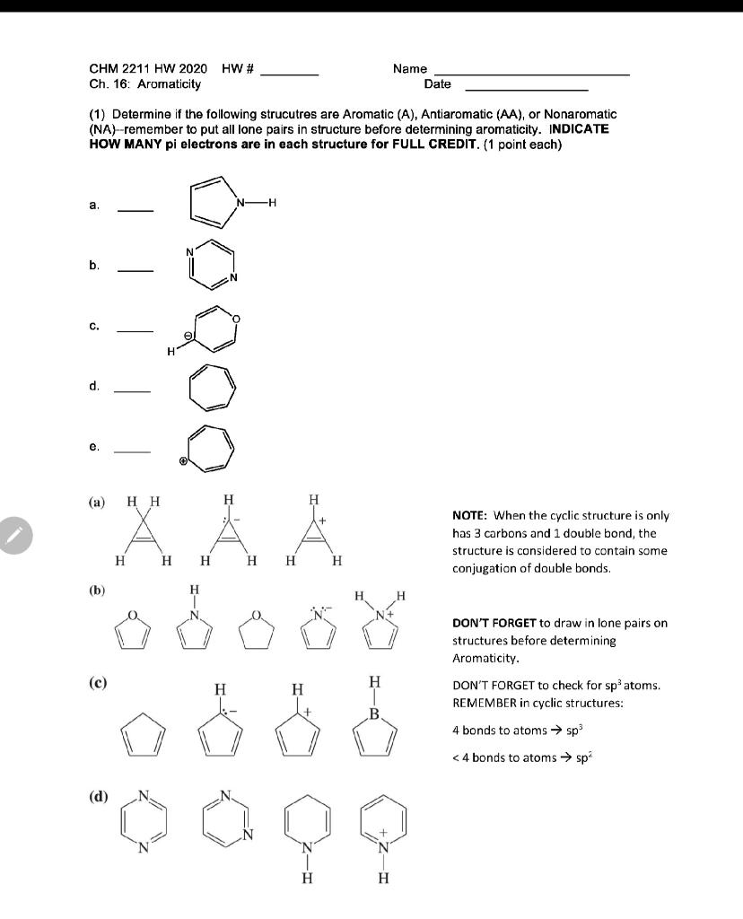 Solved Chm Hw Hw Ch Aromaticity Name Date Chegg