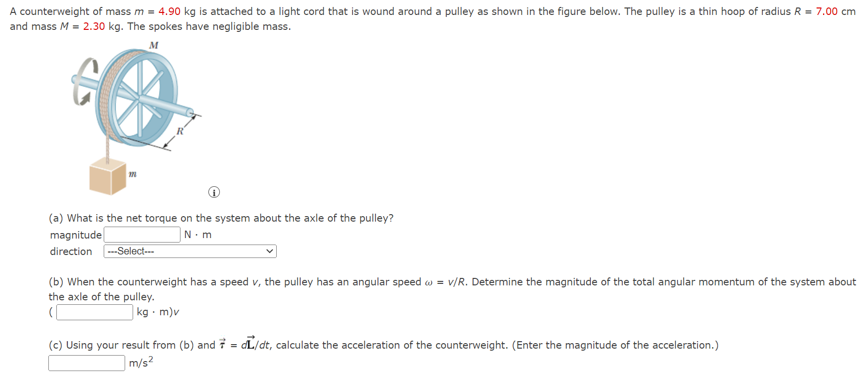 Solved A Counterweight Of Mass M 4 90 Kg Is Attached To A Chegg