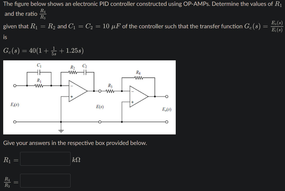 Solved The Figure Below Shows An Electronic Pid Controller Chegg