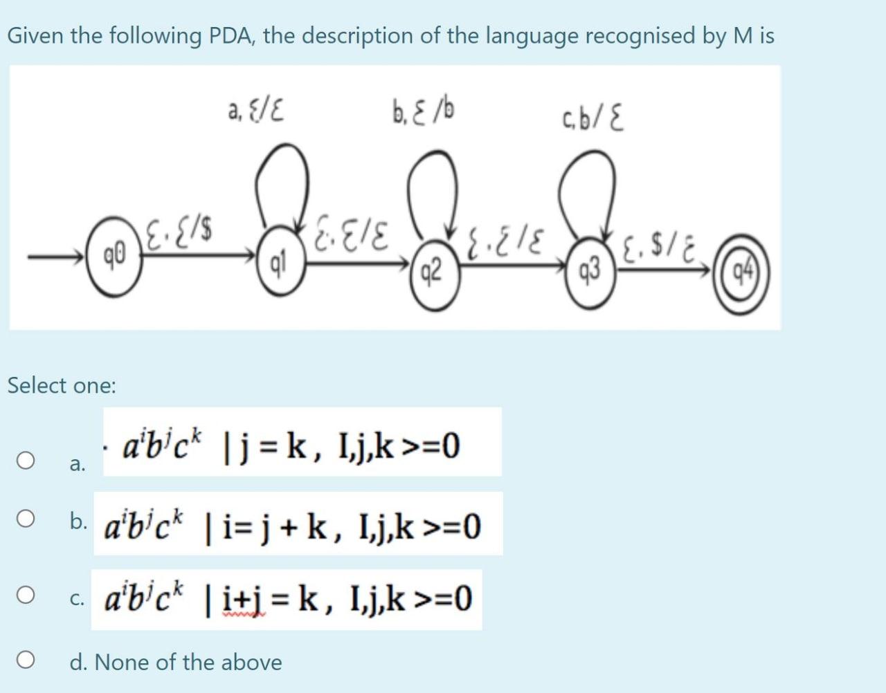 Solved Given The Following Pda The Description Of The Chegg