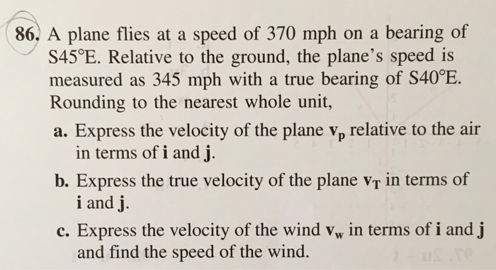 Solved A Plane Flies At A Speed Of 370 Mph On A Bearing Of Chegg