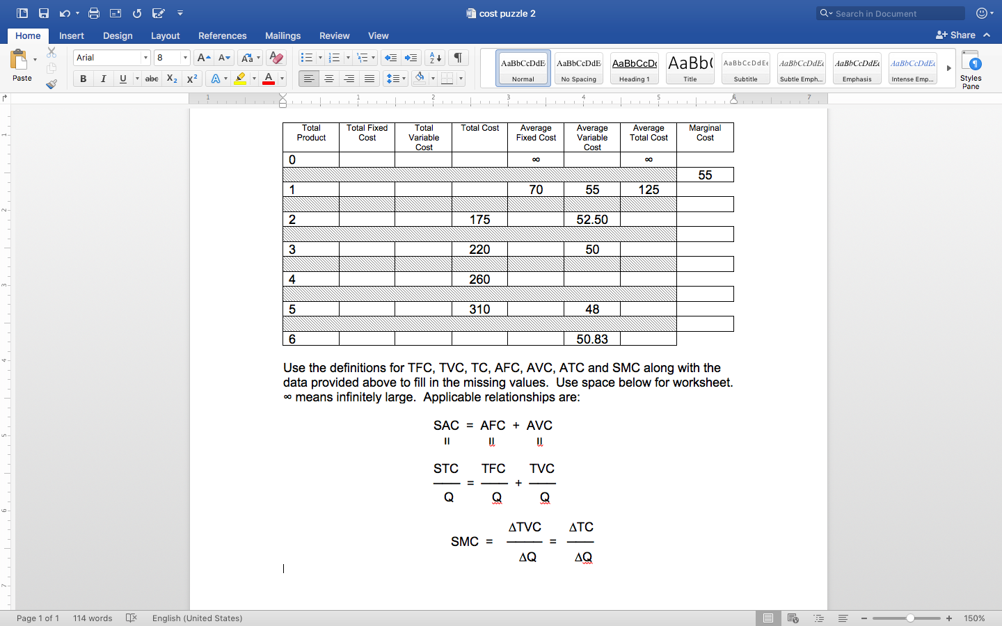 Solved Use The Definitions For Tfc Tvc Tc Afc Avc Atc Chegg