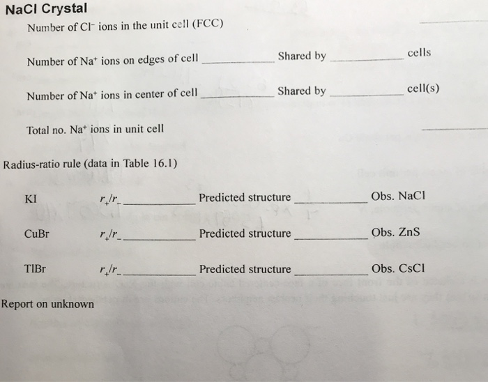 Solved Naci Crystal Number Of C Ions In The Unit Cell Fcc Chegg