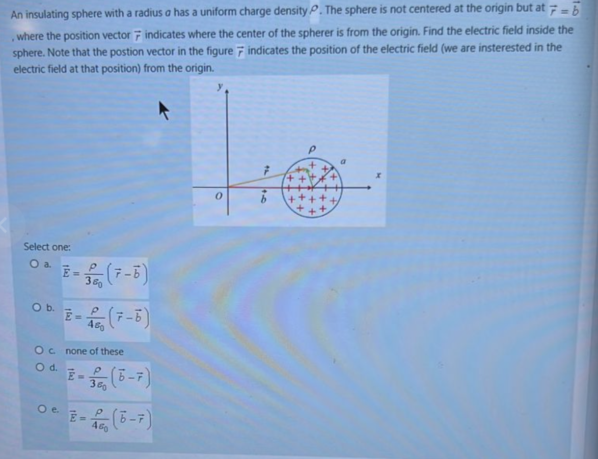 Solved An Insulating Sphere With A Radius A Has A Uniform Chegg