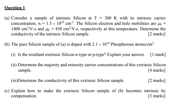 Solved Question A Consider A Sample Of Intrinsic Silicon Chegg