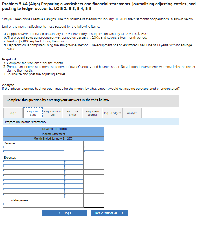 Solved Problem 5 4A Algo Preparing A Worksheet And Chegg