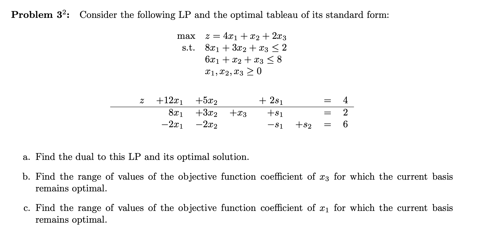 Solved Problem 32 Consider The Following LP And The Optimal Chegg