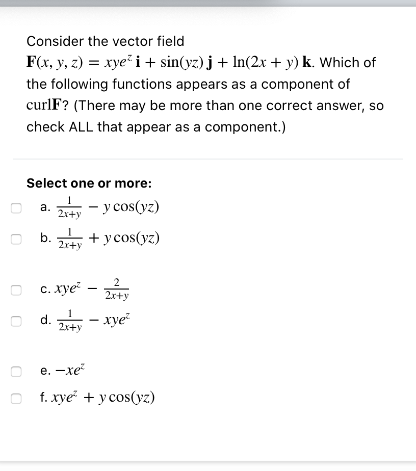 Solved Consider The Vector Field F X Y Z Xye I Chegg