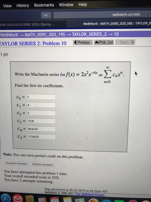 Solved View History Bookmarks Window Help Webwork Ucr Edu Chegg