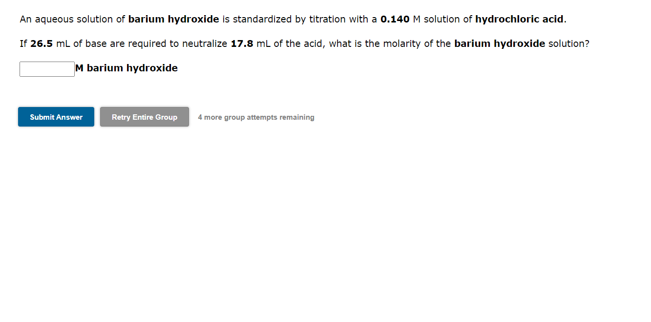 Solved An Aqueous Solution Of Barium Hydroxide Is Chegg