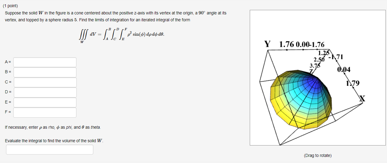 Solved 1 Point Suppose The Solid W In The Figure Is A Cone Chegg