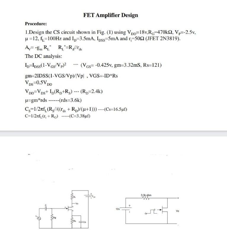 Solved Fet Amplifier Design Procedure Design The Cs Chegg