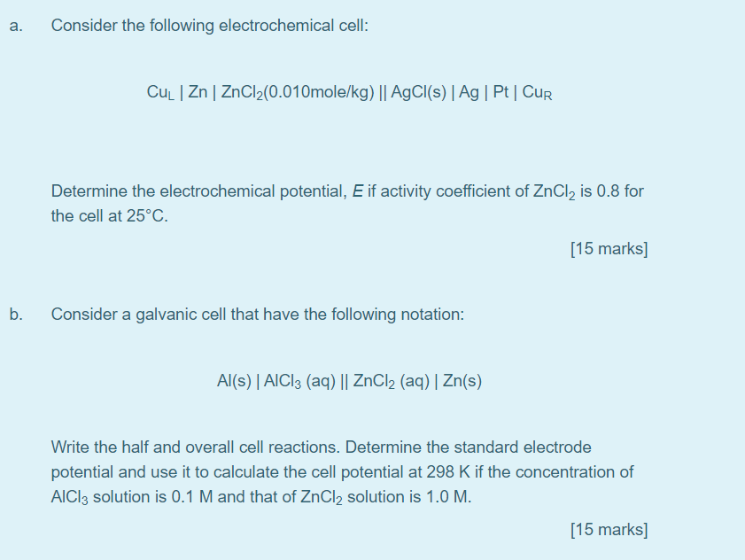 Solved A Consider The Following Electrochemical Cell Cul Chegg