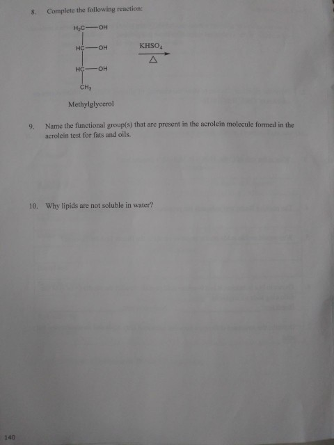 Solved 8 Complete The Following Reaction HC OH HCOH KHSO4 Chegg