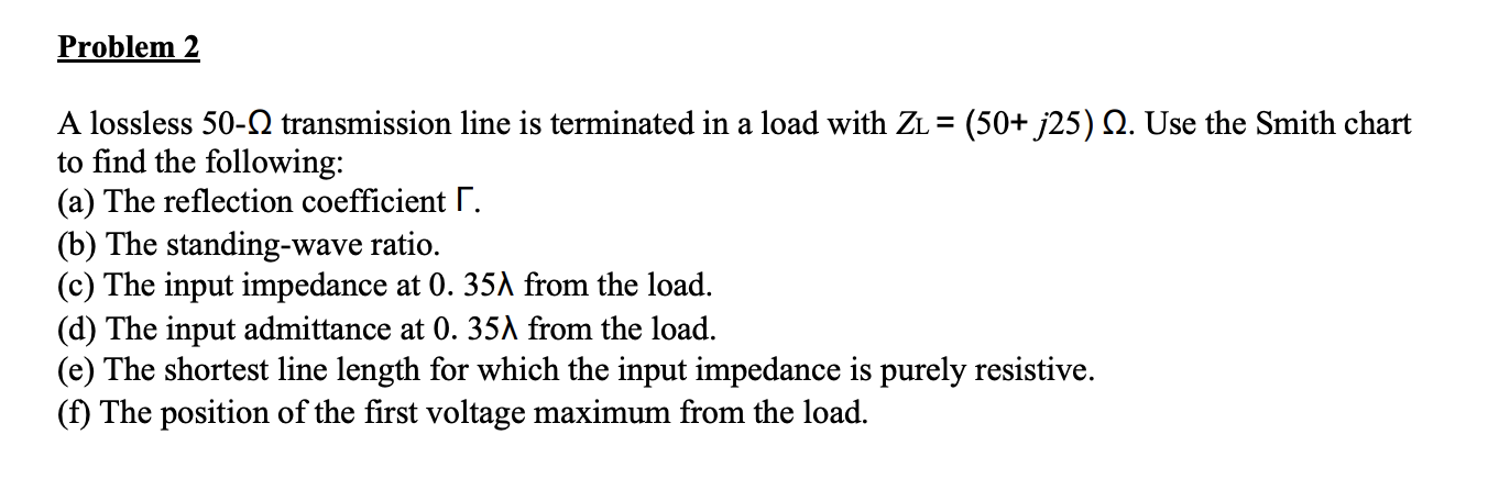 Solved A Lossless Transmission Line Is Terminated In A Chegg