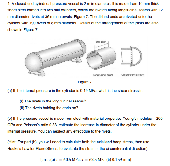 Solved A Closed End Cylindrical Pressure Vessel Is M In Chegg