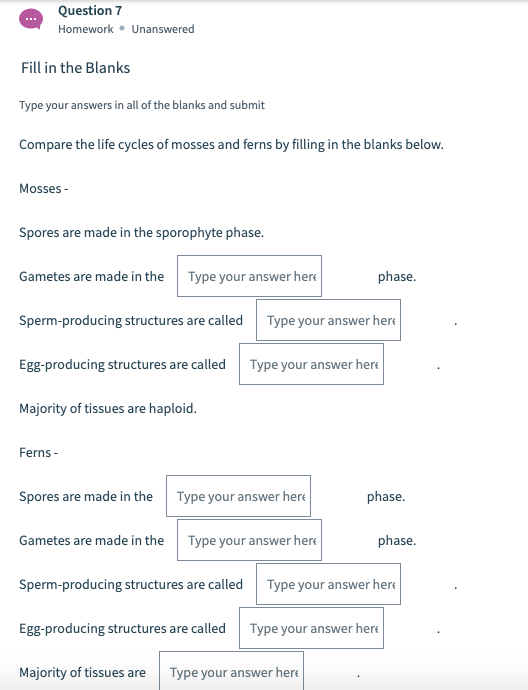 Solved Question 7 Homework Unanswered Fill In The Blanks Chegg