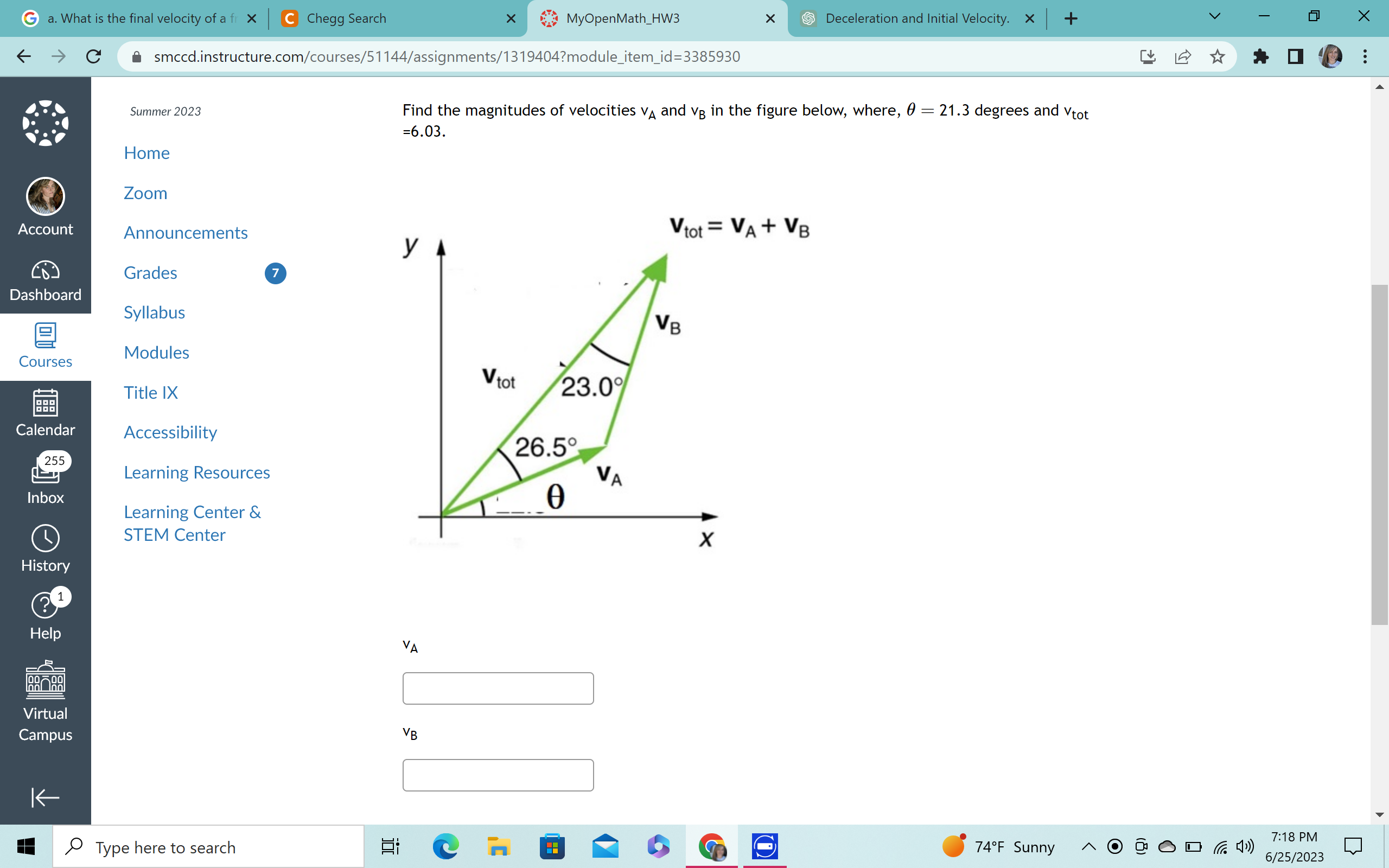 Find The Magnitudes Of Velocities VA And VB In The Chegg